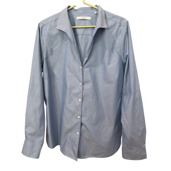 Foxcroft Blue Button Up Blouse Long Sleeve Collar Cotton No Iron Women’s 16 EUC - Picture 2 of 6